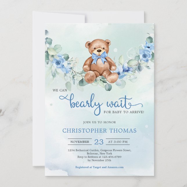 Nalle Eucalyptus WAN Baby Shower Inbjudningar (Framsida)