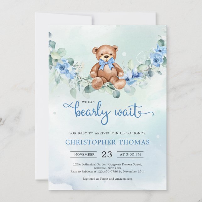 Nalle Eucalyptus WAN Baby Shower Inbjudningar (Framsida)
