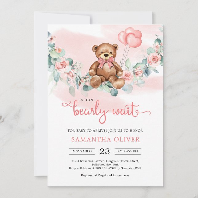 Nalle Eucalyptus WAN Baby Shower Invi Inbjudningar (Framsida)