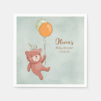 Nalle-, fågel- och ballonger - babyskor pappersservett