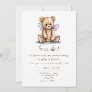 Nalle Fairy Gender Reveal Party Inbjudningar