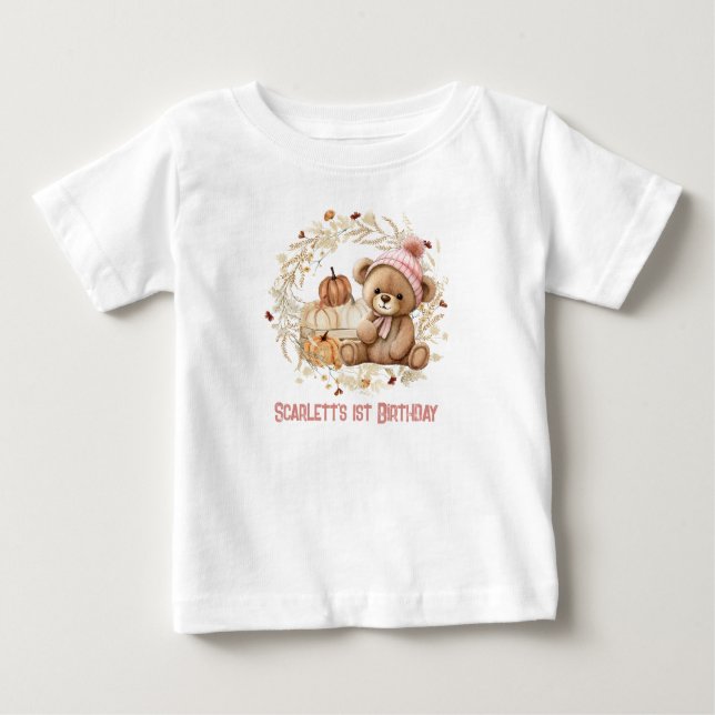 Nalle Fall 1a Birthday Pumpkins Namn Girl T Shirt (Framsida)