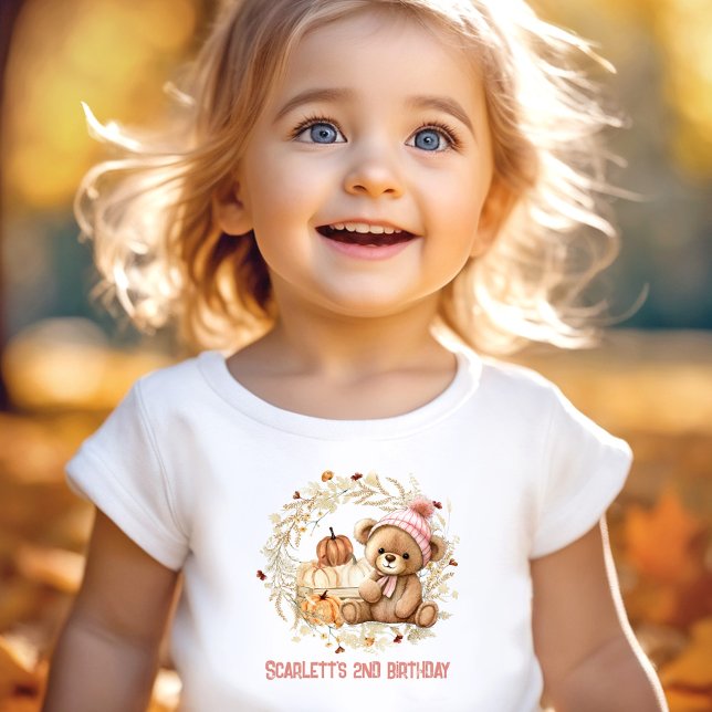 Nalle Fall Birthday Pumpkins Namn Girl T Shirt (Teddy Bear Fall Birthday Pumpkins Name Girl Toddler T-shirt)