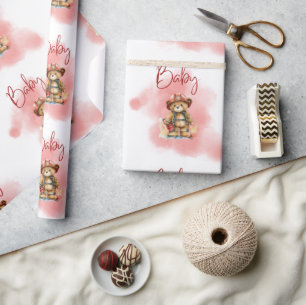 Nalle Fireman Boy Baby Shower Presentpapper