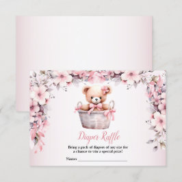 Nalle Flicka Rosa Flowers Baby Shower Tilläggskort
