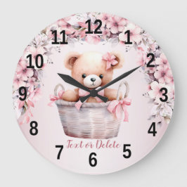 Nalle Flicka Rosa Flowers Elegant Chick  Stor Klocka