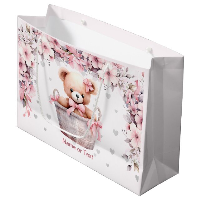 Nalle Flicka Rosa Flowers Party Elegant  (Framsidan Vinklad)