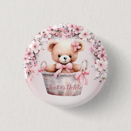 Nalle Flicka Rosa Flowers Party Elegant  Knapp