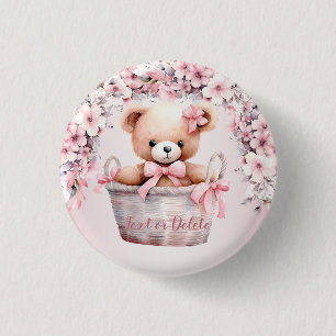 Nalle Flicka Rosa Flowers Party Elegant Knapp
