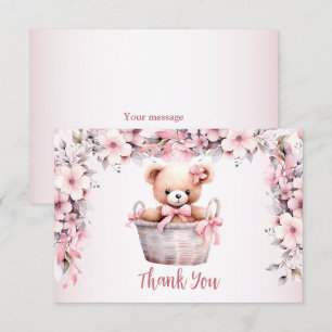Nalle Flicka Rosa Flowers Party Elegant Tack Kort