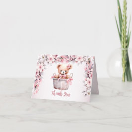 Nalle Flicka Rosa Flowers Party Elegant  Tack Kort
