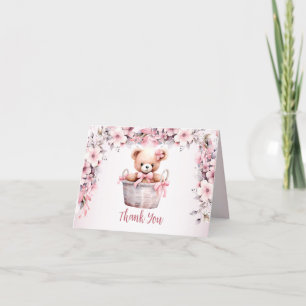 Nalle Flicka Rosa Flowers Party Elegant Tack Kort