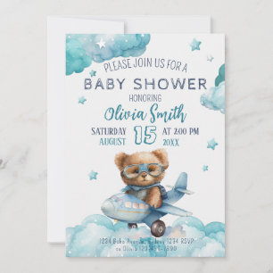 Nalle Flygplan Barly Wait Baby Shower Inbjudningar