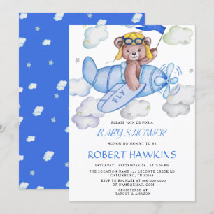 Nalle Flygplan EDITABLE Baby Shower Inbjudningar