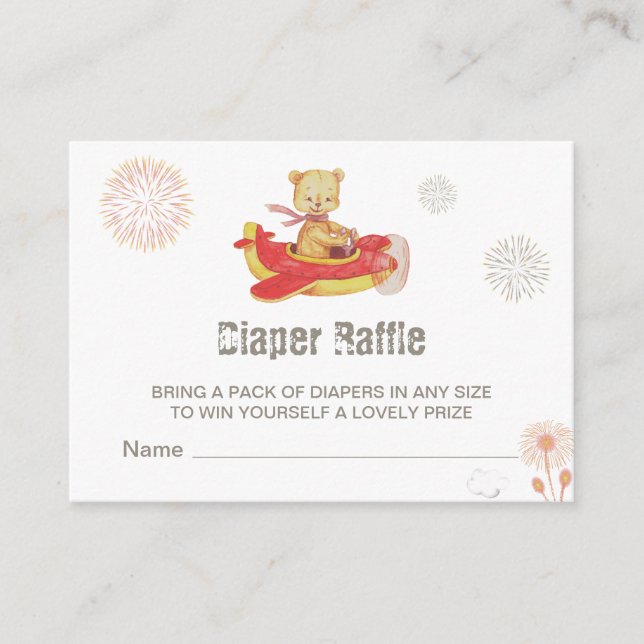 *~* Nalle Flygplan Fireworks Diaper Raffle Tilläggskort (Framsida)