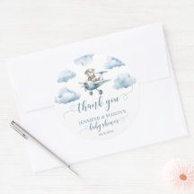 Nalle flygplan tackar dig pojke-runda klistermärke