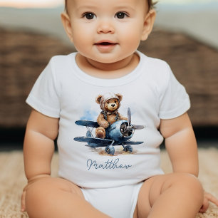 Nalle Flygplanets vattenfärgsbabyskor T Shirt