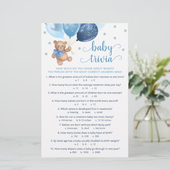 Nalle för Baby Facts Trivia Game Baby Shower (Stående Fram)