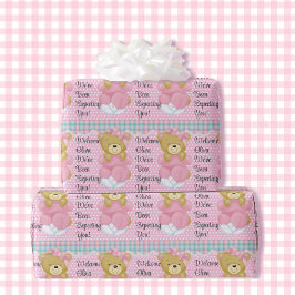 Nalle för Baby Shower Lägg till Namn Pastel Rosa Presentpapper