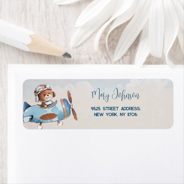 Nalle för babydusch Returadressetikett Returadress Etikett (Insitu)