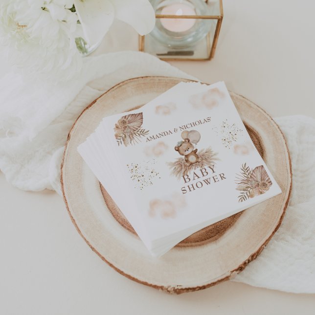 Nalle för Barly Wait Boho Pampas Baby Shower Pappersservett (Skapare uppladdad)