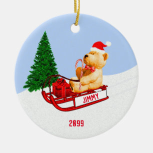 Nalle för barnmorbarn på Sled w-presentationen Julgransprydnad Keramik
