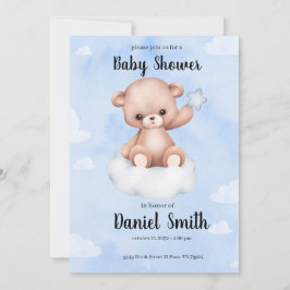 Nalle för blå vattenfärg för babyskor inbjudningar