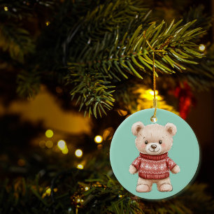 Nalle för jute, anpassad julgransprydnad keramik