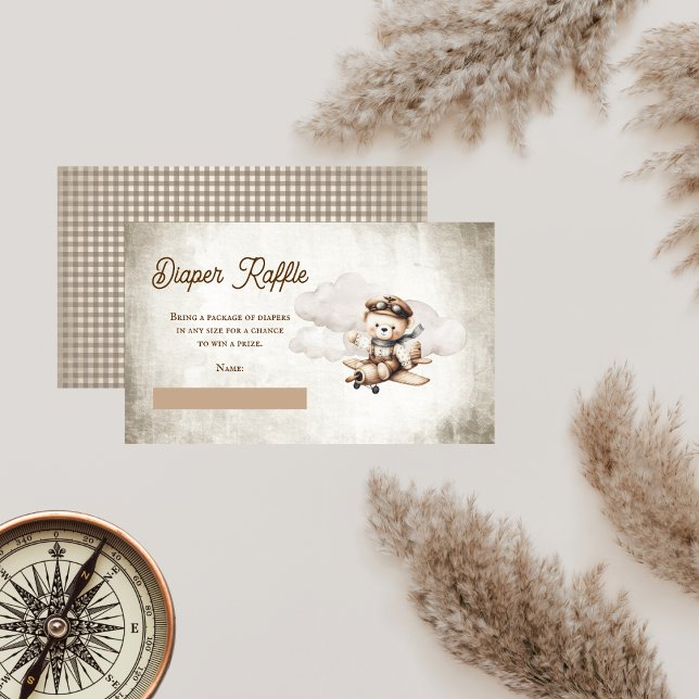 Nalle för ljuddämpare tilläggskort (Cute Teddy Bear Airplane Baby Shower Diaper Raffle Enclosure Insert Card)