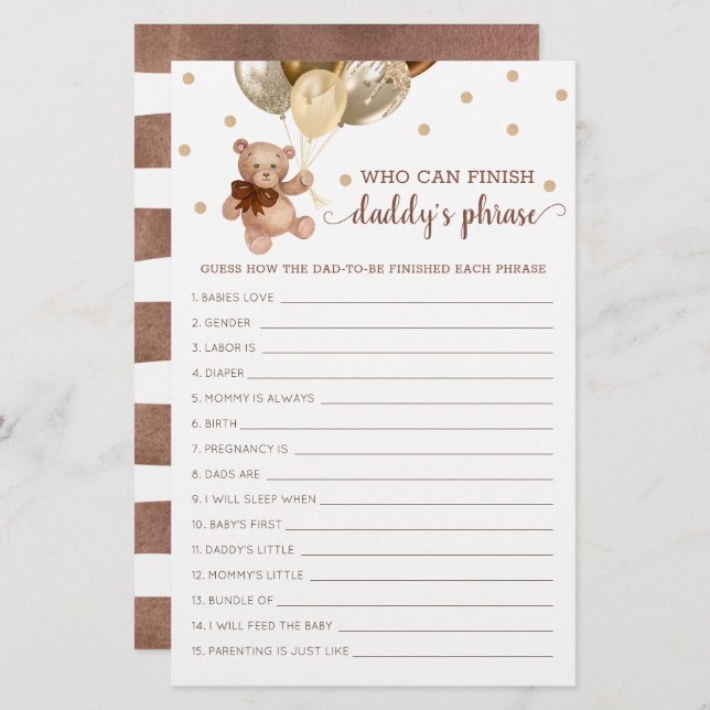 Nalle för pappor Phraase-spel för babykläder (Fram/baksida)