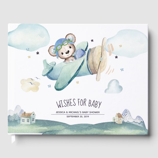 Nalle för pilotflygplan med vit vattenfärg gästböcker (Framsida)