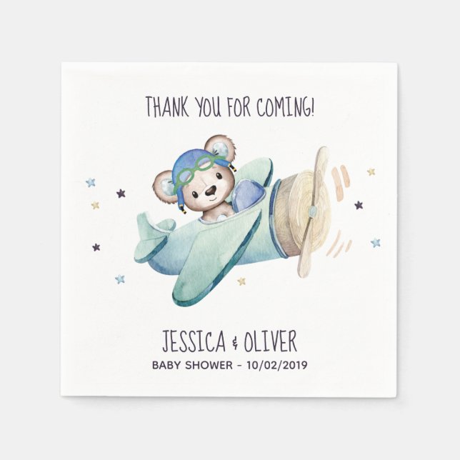 Nalle för pilotflygplan med vit vattenfärg pappersservett (Framsidan)