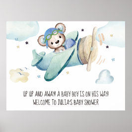 Nalle för pilotflygplan med vit vattenfärg poster