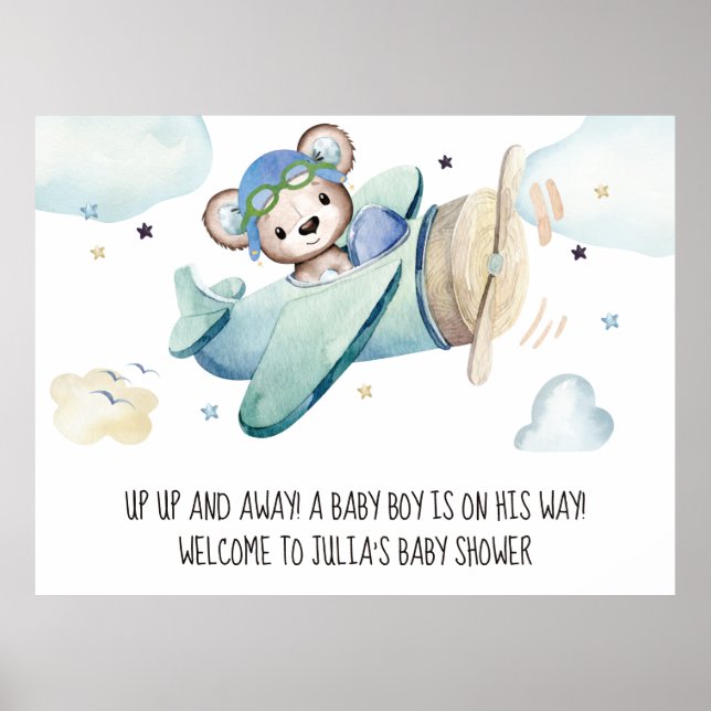 Nalle för pilotflygplan med vit vattenfärg poster (Framsidan)