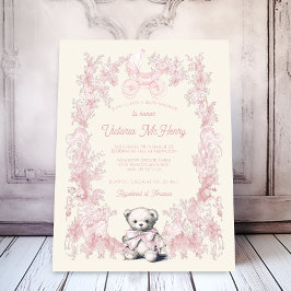 Nalle för Rosa Blommigt  Carriage Baby Shower Inbjudningar