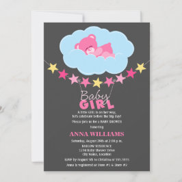 Nalle för Rosa Girl Girl i Cloud Baby Shower Inbjudningar