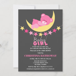 Nalle för Rosa Girl på Måne Baby Shower Inbjudningar
