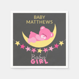 Nalle för Rosa Girl på Måne Baby Shower Pappersservett