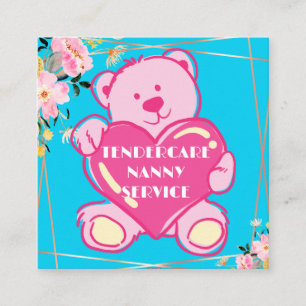 Nalle för servervård, blått och Rosa Fyrkantigt Visitkort
