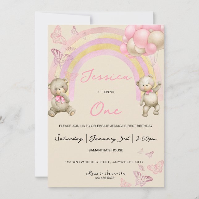 Nalle Första Födelsedagsfest inbjudan (Framsida)