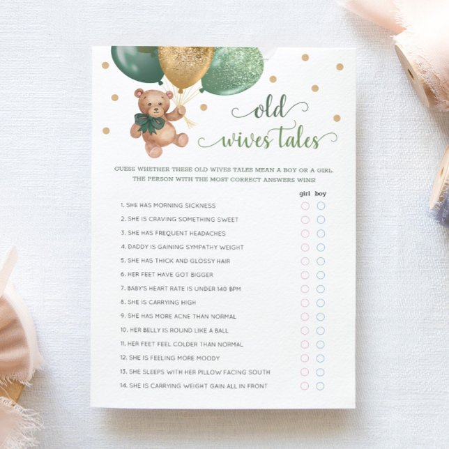 Nalle Gamla Wives Tales Gender Visa Baby-kort Inbjudningar (Skapare uppladdad)