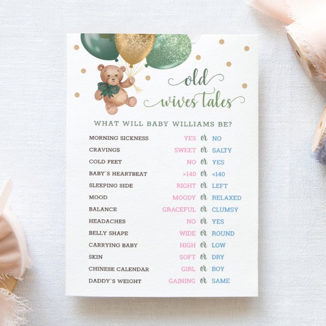 Nalle Gamla Wives Tales Gender Visa Baby-kort Inbjudningar (Skapare uppladdad)