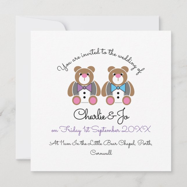 Nalle gay bröllop två-gruppinbjudan inbjudningar (Baksida)