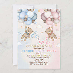 Nalle Gender för att visa babyvisningsprogram Inbjudningar