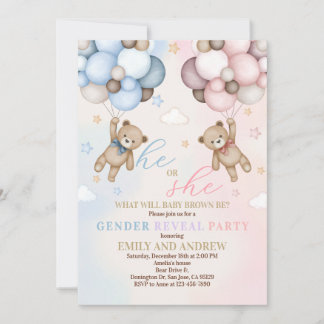 Nalle Gender för att visa babyvisningsprogram Inbjudningar