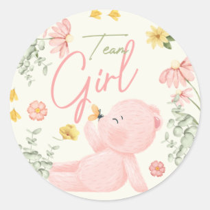 Nalle Gender Reveal Stickers Team Girl Runt Klistermärke