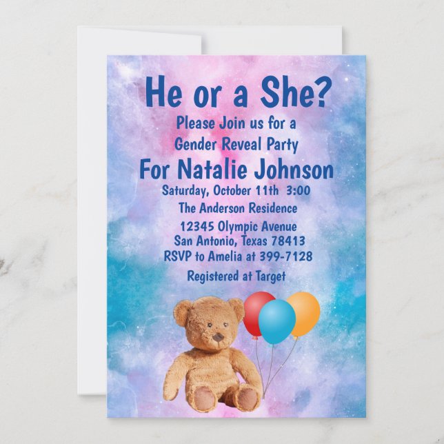 Nalle Gender Visa Party Inbjudningar (Framsida)