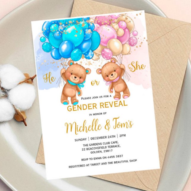 Nalle Gender Visa Party Inbjudningar (Skapare uppladdad)