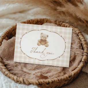 Nalle Gingham Baby Shower Tack Kort