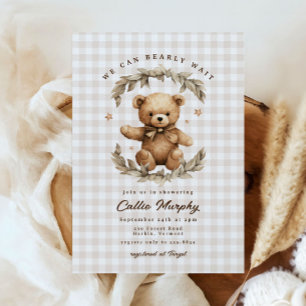 Nalle Gingham Barly Wait Leafy Baby Shower Inbjudningar